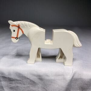 LEGO White Horse Brown Bridle Black Eyes Vintage Movable Head Replacement